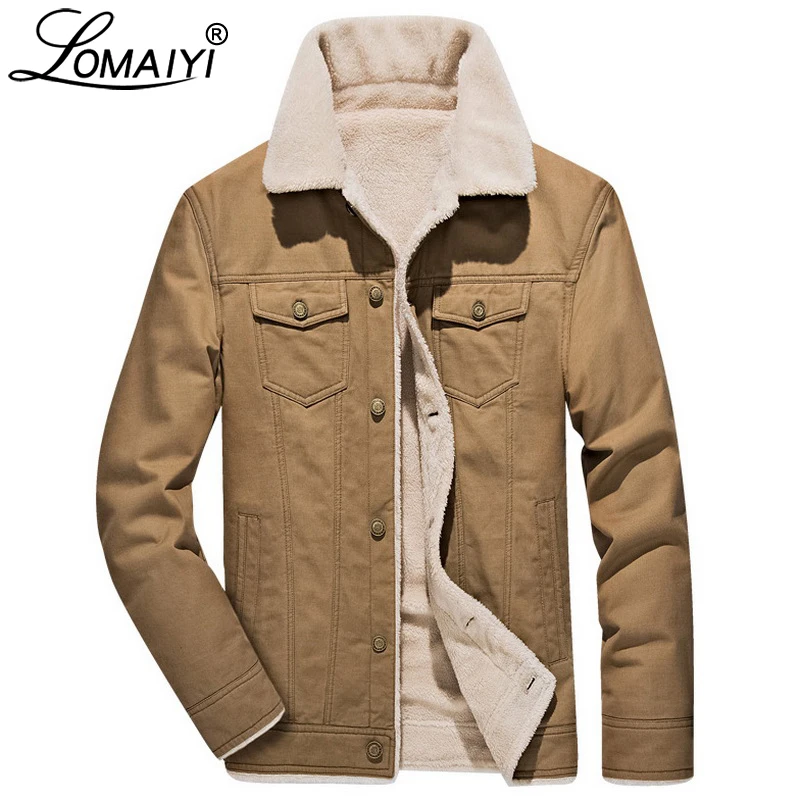LOMAIYI Hi-Q Men's Winter Jacket Coat With Pockets Thick Soft Fleece Lining Parka Men Military Warm Pashm Wool Jackets BM060