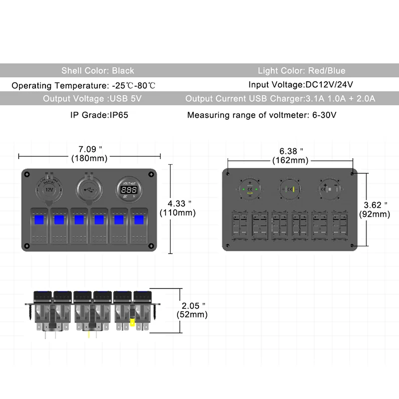 Водонепроницаемый 6 банд переключатель для лодки панель предохранитель 3.1A