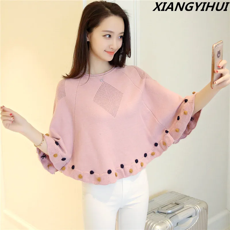 

Женский короткий свитер с рукавами «летучая мышь», Повседневный пуловер-накидка, осень 2017