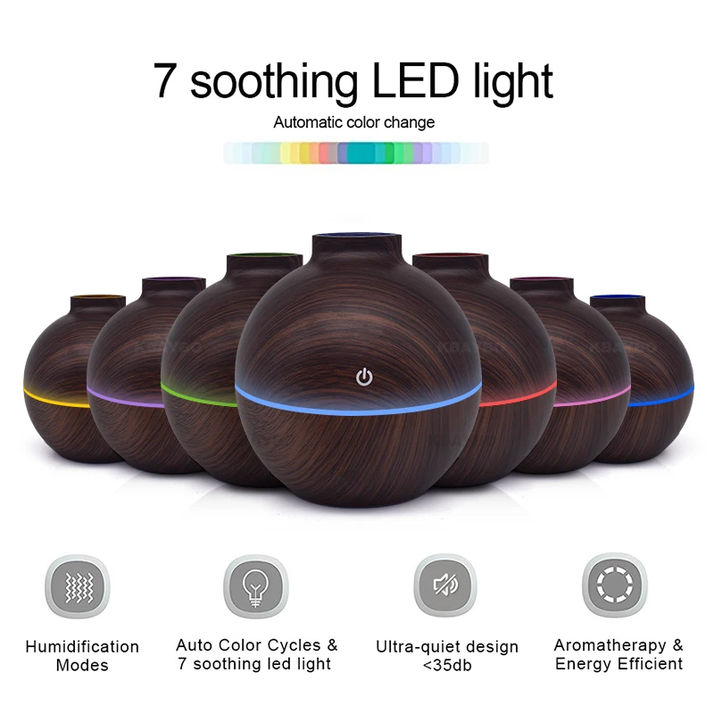 KBAYBO 130ML USB Aroma Essential Oil Diffuser Ultrasonic Cool Mist Humidifier with 7 Color Change LED light for Car Office Home | Бытовая