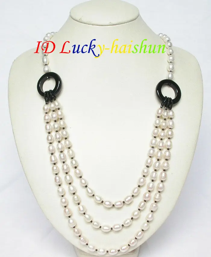 

Selling Jewelry>>>long 3row 27" 10mm baroque white pearls necklace j6703