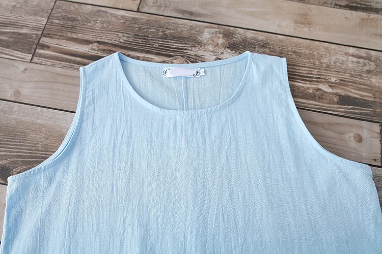 Женское льняное платье без рукавов размера плюс сплошного цвета на лето 2020 |