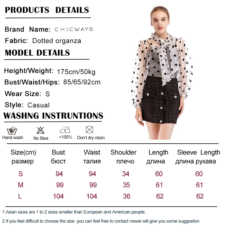 

Onlyplus Bow Polka Dot Blouse Women Ried Neck Long Sleeve Loose Tops organza Sexy Casual Black Transparent Shirt Blouse
