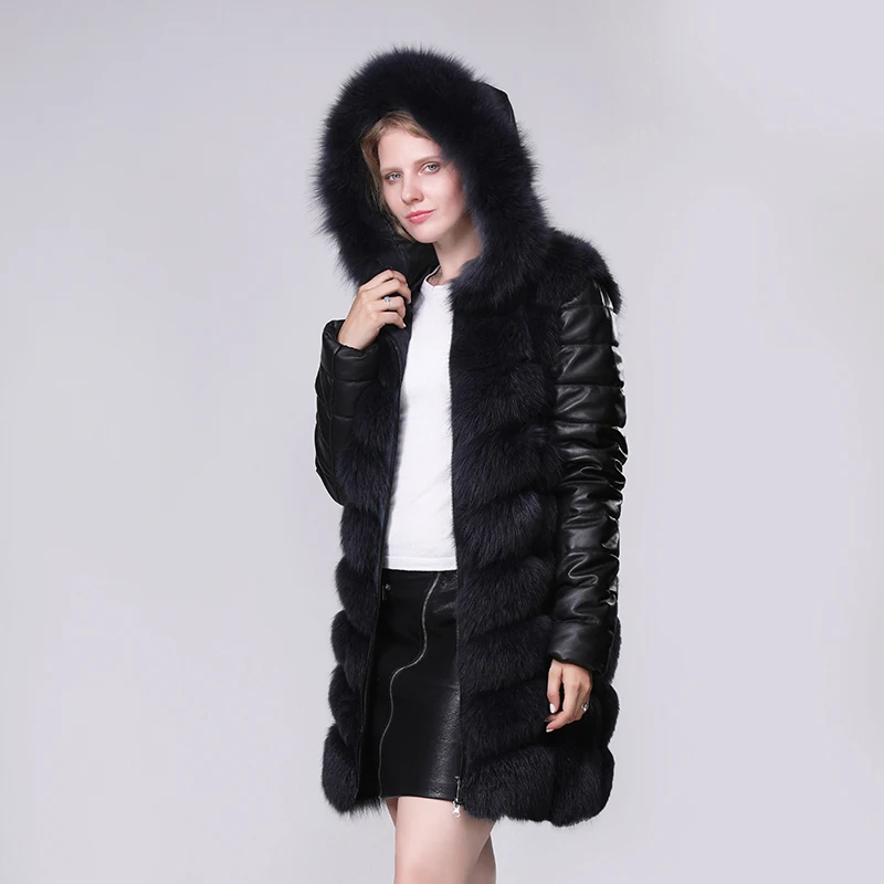 90 сантиметров натуральной лисы носила пальто с длинным синим и куртку | Женская