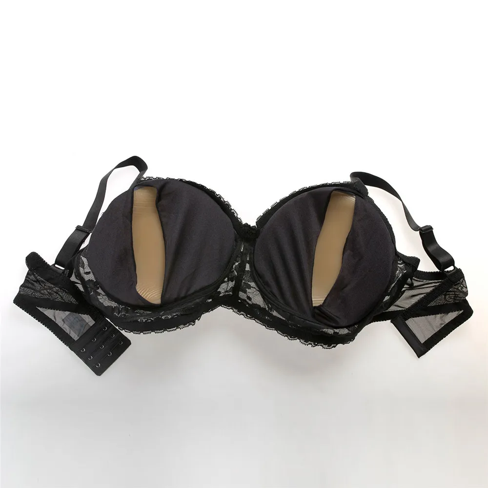 Sexy Transparent Lace Bra Erotic Crossdresser Bra Pocket-bra Sheer Cup Silicone Fake Boobs Bra Not include Breast