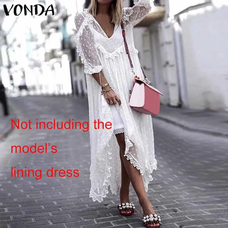 Летнее кружевное платье VONDA 2021 женские сексуальные платья в горошек с V образным