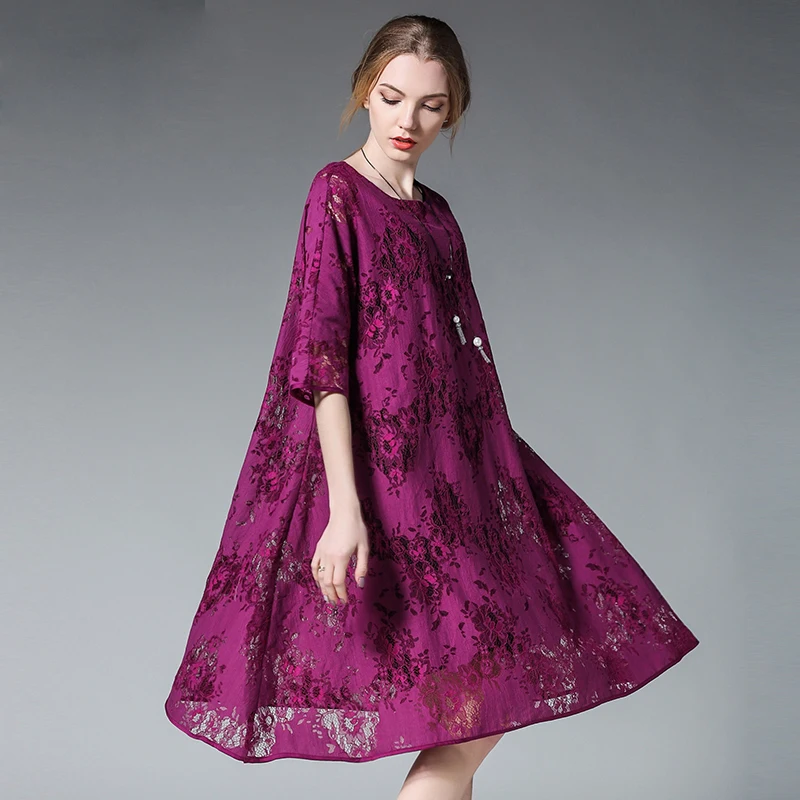 2017 Весна осень из двух предметов женские кружевные свободные платья большие