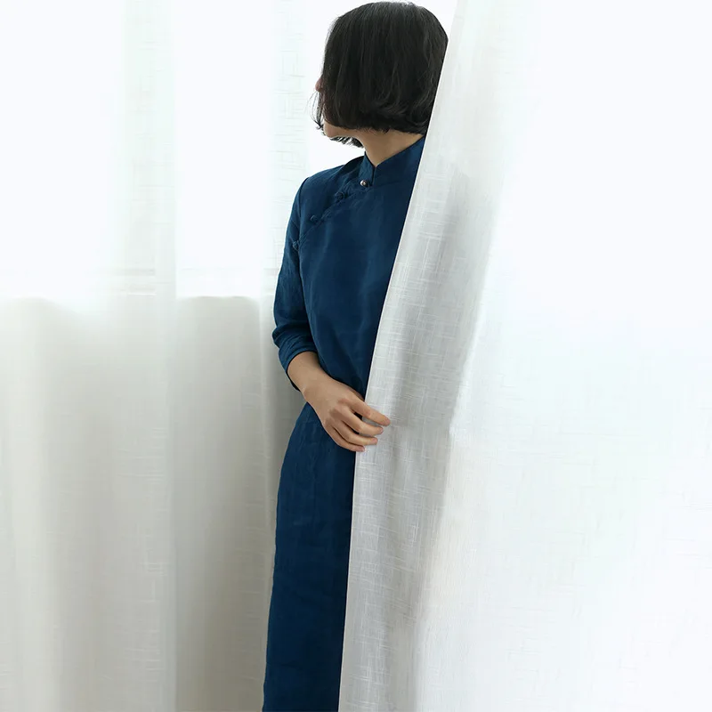 Весеннее новое женское длинное платье с секциями Cheongsam, хлопковое льняное платье с пуговицами, литературное ретро платье с рукавом семь