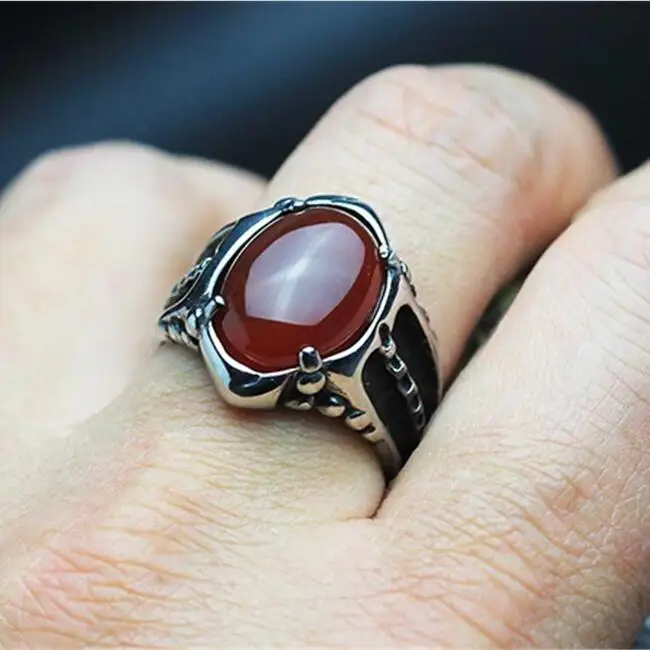 Черный/камень: красный оникс мужское кольцо толстое в хорошо отполированной