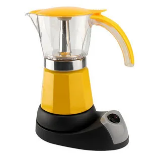 Yellow Электрический чайник Moka, итальянский эспрессо, латте, Кофеварка, около 300 мл, кофейник, Перколятор, кофейные инструменты, 200 в, штепсельная вилка европейского стандарта - Цвет: Yellow
