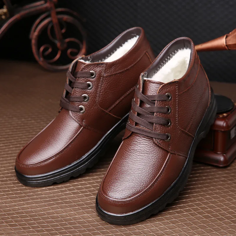 Мужские брендовые зимние ботинки из натуральной кожи модные теплые рабочие