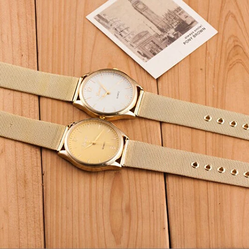 Горячие Продажи Популярного Мода женские часы Женева Золото Тон Сетки Ремешок