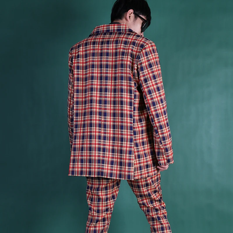 Мужской костюм блейзер в стиле хип хоп винтажный пиджак клетку для сцены красный