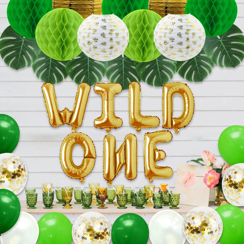 Nicro 35 шт./компл. золото GreenWild одного ребенка для маленьких мальчиков девушка джунгли День рождения украшения дома декор DIY# Set66