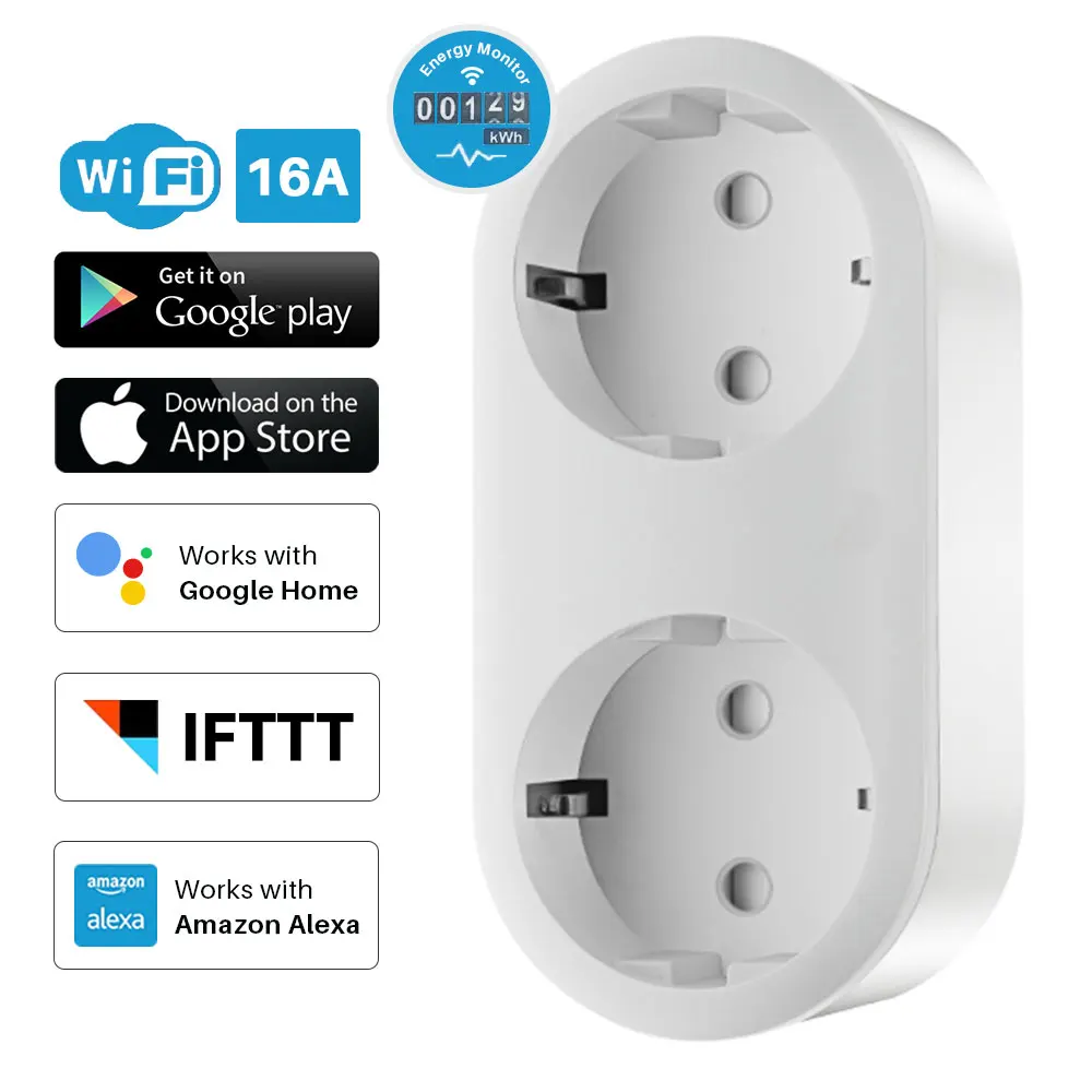 

Умная вилка 2 в 1 с поддержкой Wi-Fi, 16 А