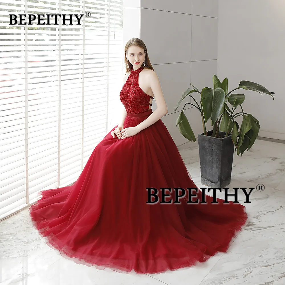 Vestido De Festa Longo Холтер винно красные платья для выпускного вечера сексуальное