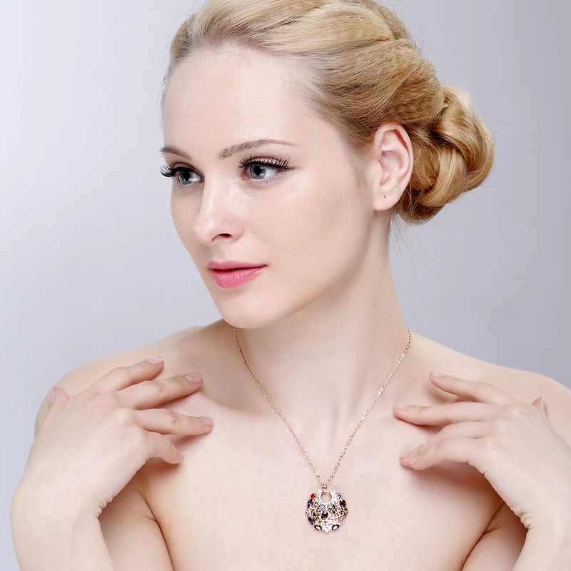 Beagloer Brand Trendy Round Shaped Pendant Necklace Rose Gold Color Multicolor Cubic Zirconia Inlay Female CNL0008-A | Украшения и