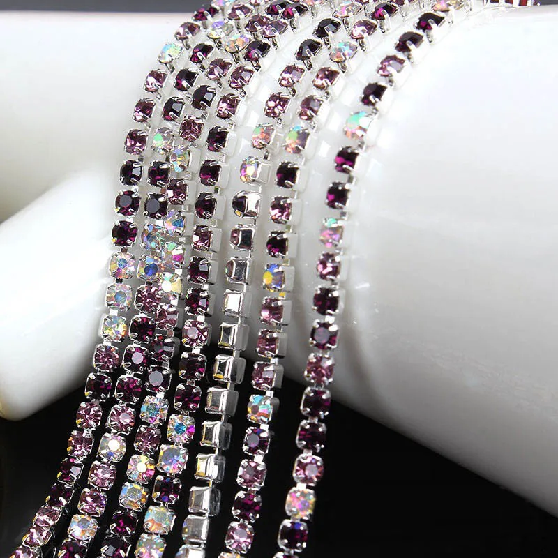 1 метр Серебряная основа Кристалл Стразы цепочка смешанные цвета интенсивные diy