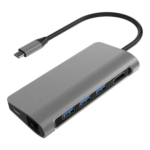 Серый DZLST USB C 3,1 концентратор для Ethernet LAN HDMI 4K SD/TF кардридер USB 3,0 PD комбинированный концентратор разветвитель для Macbook Pro samsung S9/S8/S8 - Цвет: Серый