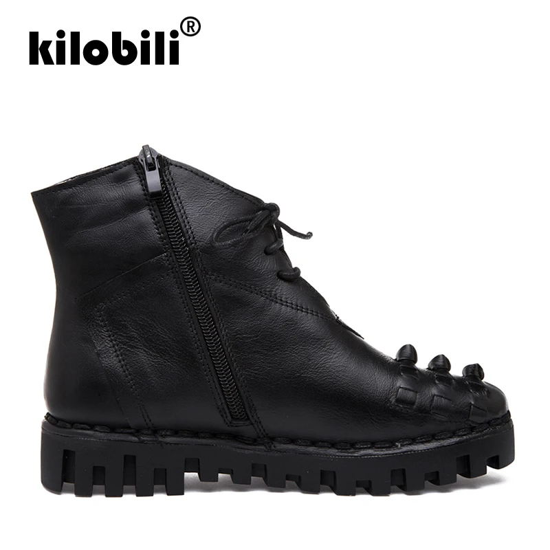 Kilobili/зимние ботинки 2018 г. женские зимние из натуральной кожи плюшевые ботильоны