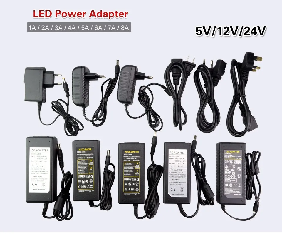 AC110V 220V постоянного тока до DC12V 5V 24V светодиодный Питание трансформатор адаптер 1A 2A 3A 5A 6A 8A переключение Мощность Зарядное устройство для светодиодный полосы светильник