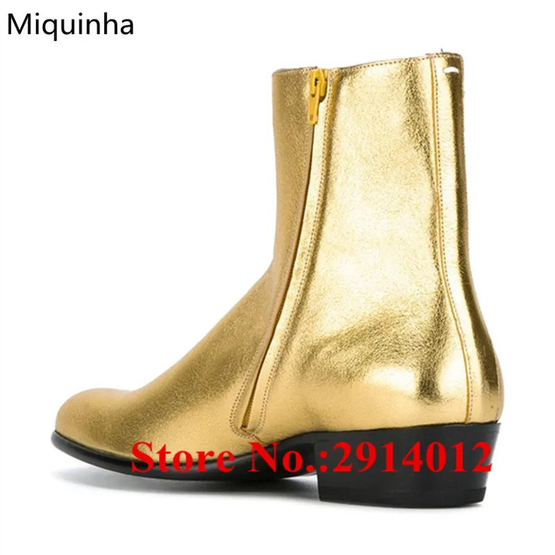 Модные новые Bota Masculina Золотой Серебряный металлический кожаный Wyatt ботильоны с