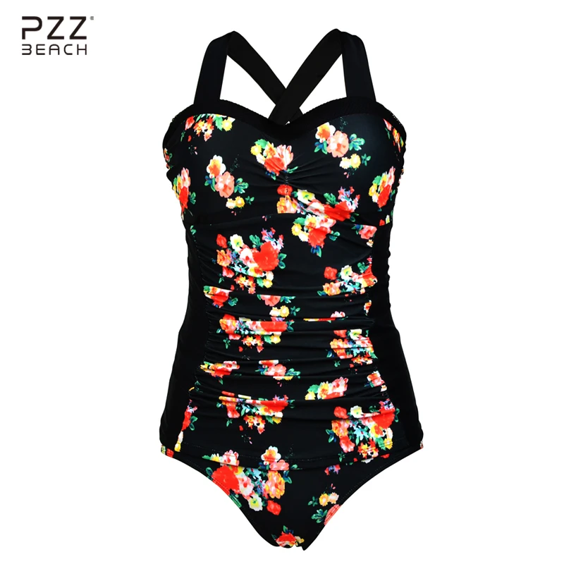 Черный цветочный принт сексуальный двухсекционный костюм размера плюс