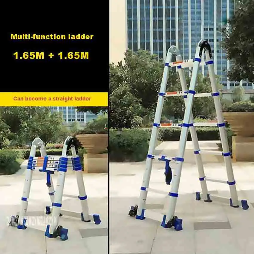 JJS511 High Quality Household Folding Ladder Portable Multi-function Ladder Thick Aluminum Alloy Engineering Ladder(1.65M+1.65M)