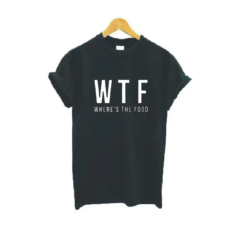 WTF Wheres The Food белый и черный топы с принтом короткий рукав Женская хлопчатобумажная
