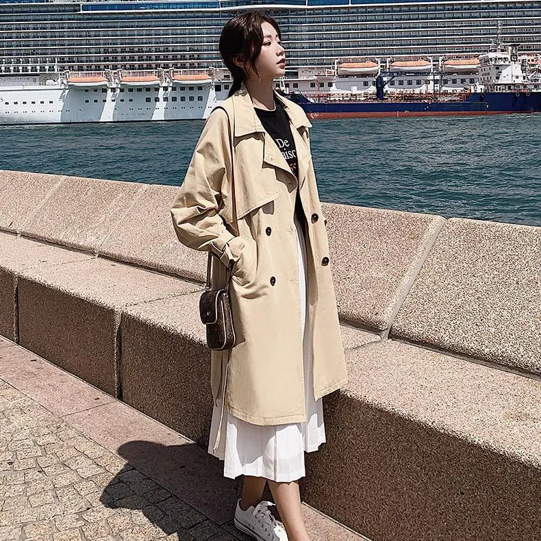 Женский плащ с отложным воротником, длинное женское пальто, Casaco Feminino Harajuku Abrigo Mujer trench Femme