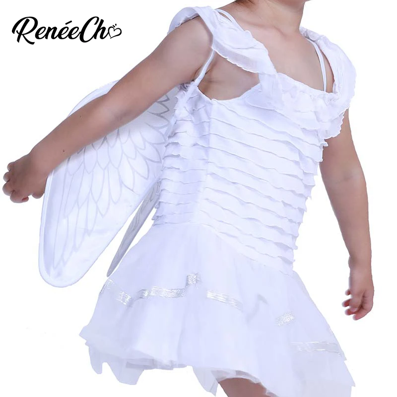 

ReneeCho White GUARDIAN Angel Dress Girls Halloween Costume For Kids Children Carnival Party Christmas Outfit Wings Tutu Dress