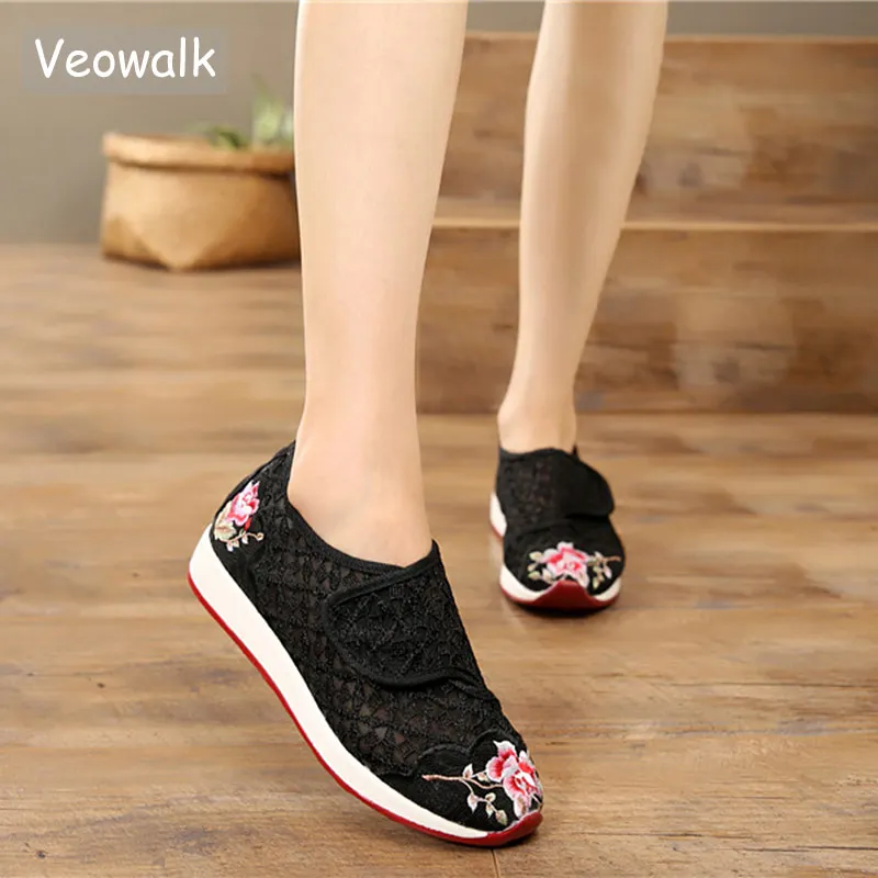 Женские летние повседневные кружевные хлопковые кроссовки Veowalk на плоской