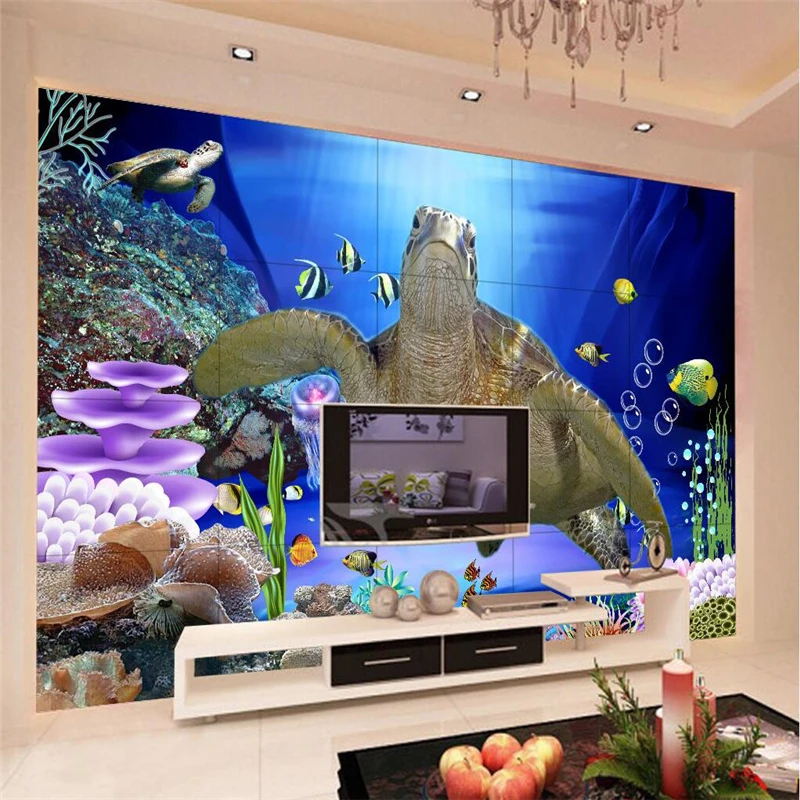 3D обои Beibehang 3 d любых размеров Объемные под водой черепаха мира ТВ настенное