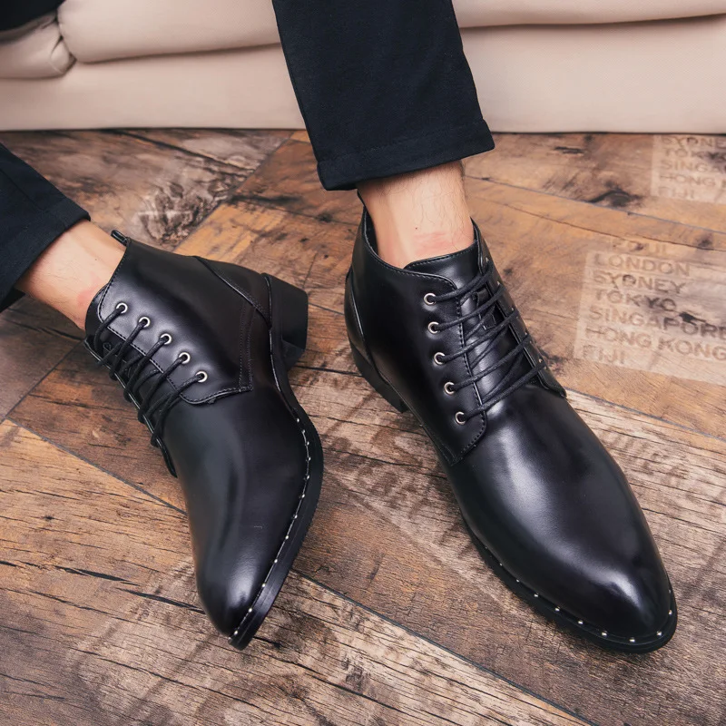 Мужская деловая обувь из натуральной кожи в британском стиле красного вина 2019 |