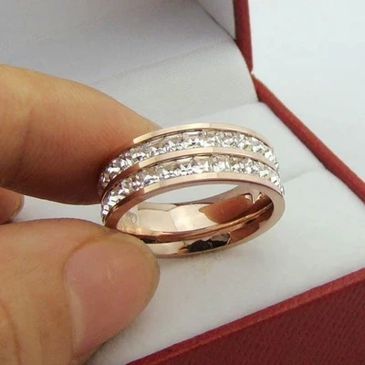 Блестящие парные кольца YUN RUO с кристаллами не выцветают титановая сталь розовое