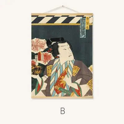 Японский стиль Ukiyoe Yamato-e подвесной прокрутки живопись Постеры-холсты и репродукции, настенное искусство настенные картины нордический домашний декор - Цвет: B