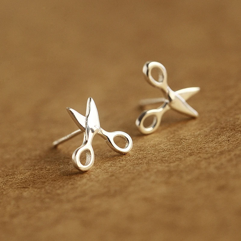 925 Sterling SV Creative cute scissors earrings for women gift | Украшения и аксессуары
