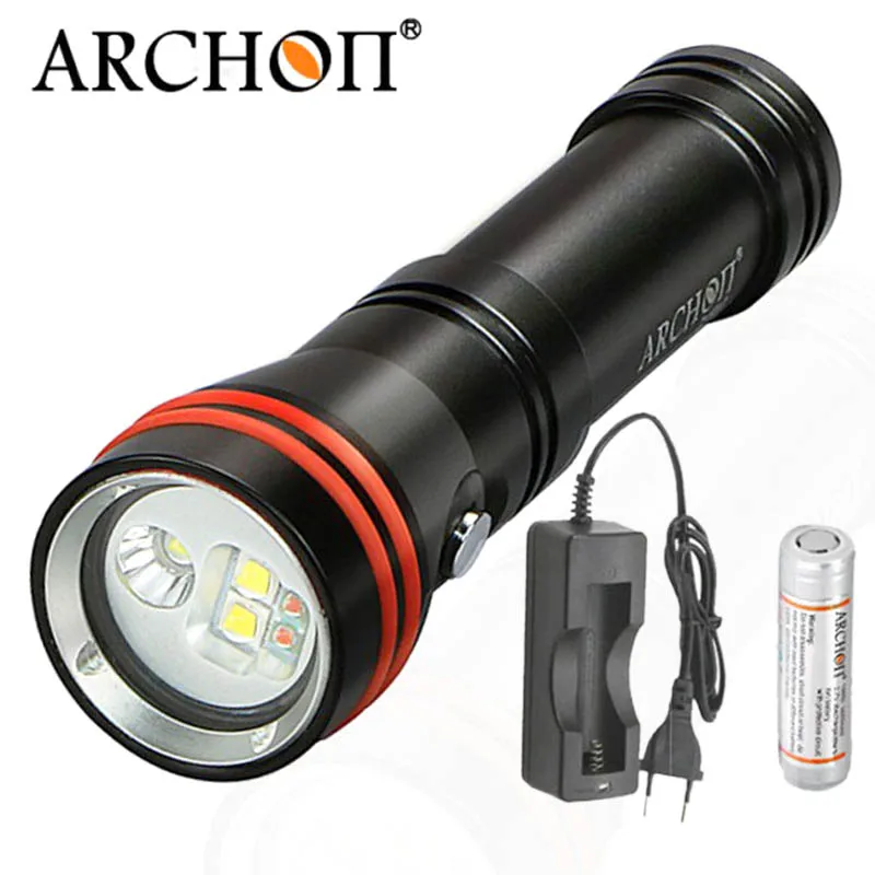 With batterycharger Дайвинг 18650 вспышка светильник ARCHON D15VP Подводный Видео светильник 1300LM Точечный светильник белый красный дайвер Дайвинг светильник фонарь - Испускаемый цвет: With batterycharger