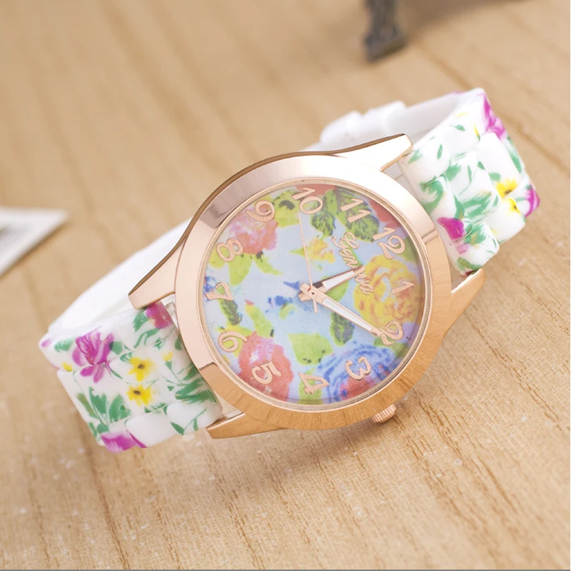 2018 New Fashion Ladies Print Flower Watch Silicone Strap Casual Quartz Dress Hot Sale Gift zegarek damski |