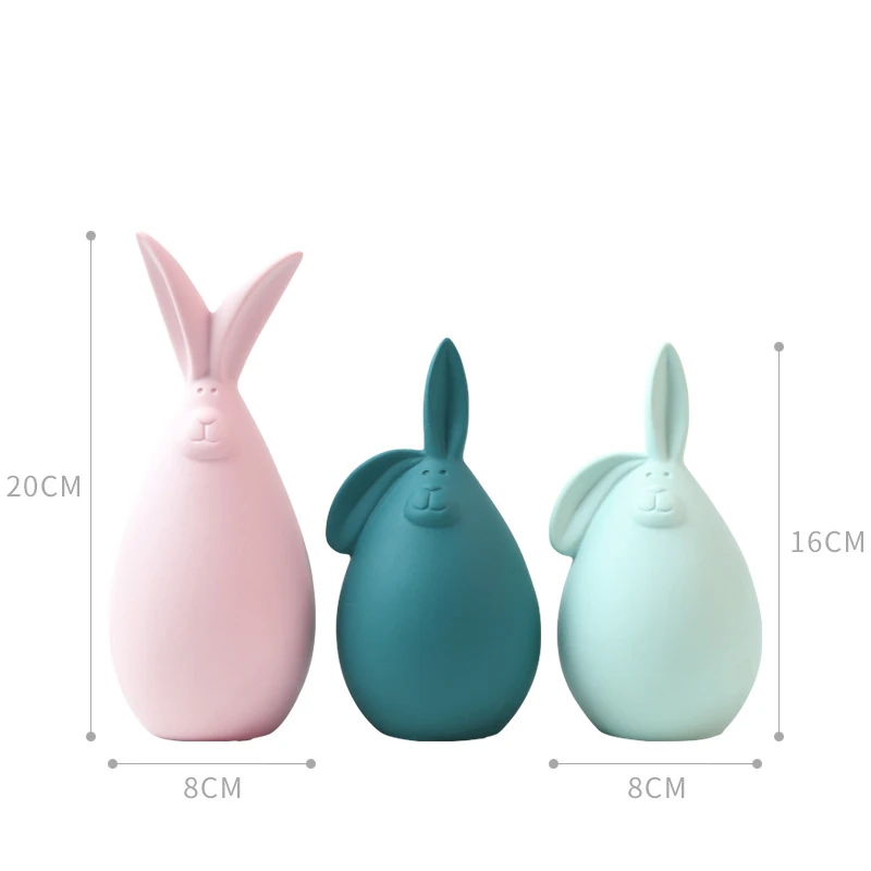 3 Rabbits A Скандинавские розовые и белые керамические фигурки слона, кролика, украшения для дома, креативные поделки, украшения в виде животных, современный свадебный подарок, D053 - Цвет: 3 Rabbits A
