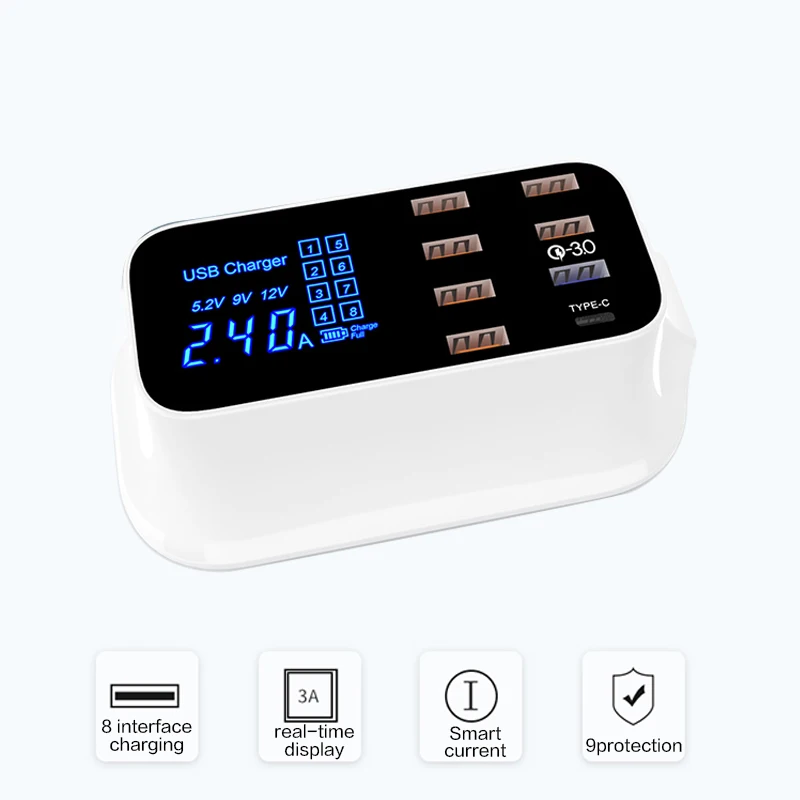 USB зарядная станция QC 3,0 usb type C быстрая зарядная станция со светодиодным дисплеем для IPhone samsung huawei мобильный телефон планшет