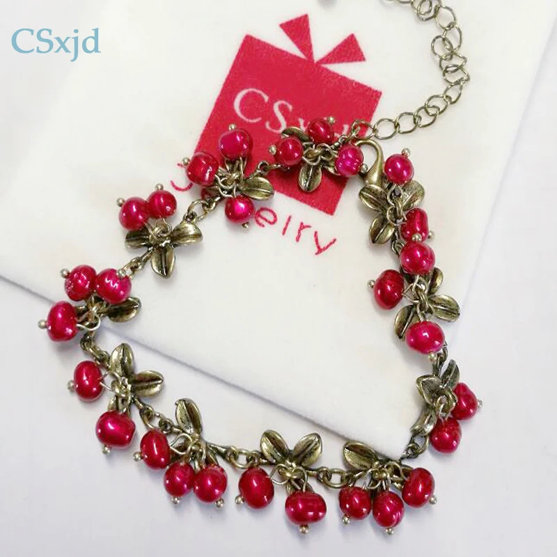 CSxjd новый натуральный жемчуг клюквенный винтажный металлический браслет цепочка