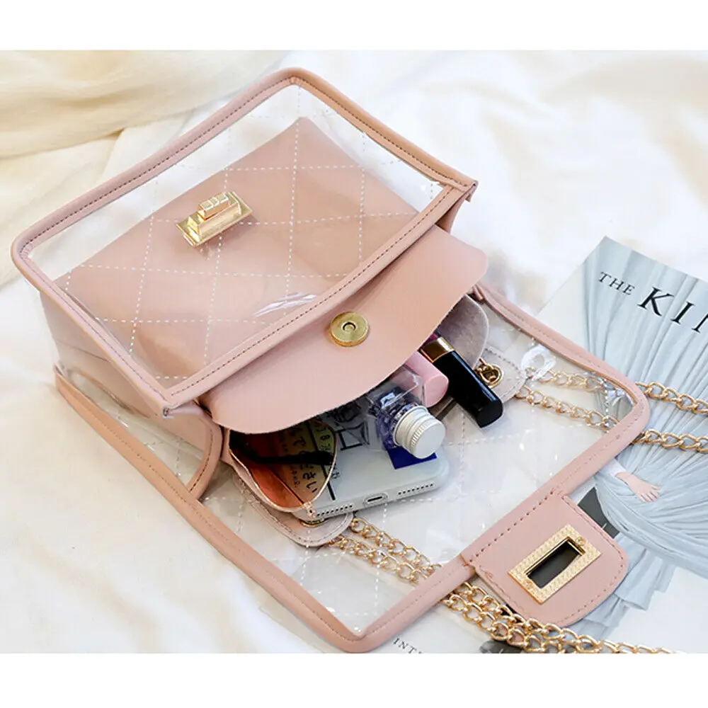 Fashion 2pcs women's shoulder bag transparent jelly Messenger handbag + clutch | Багаж и сумки