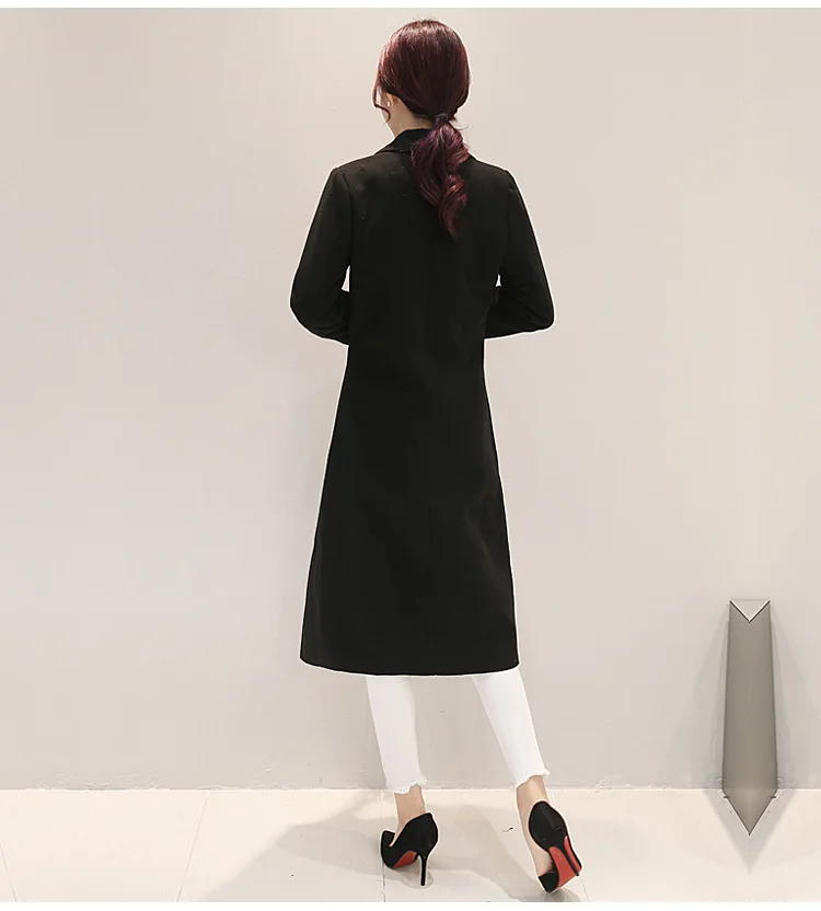 Women's Cashmere Coat 2017 New V neck Solid Trench Woolen Woman Warm Winter Jacket Overcoat Female Long Outwear Pocket|woolen coat