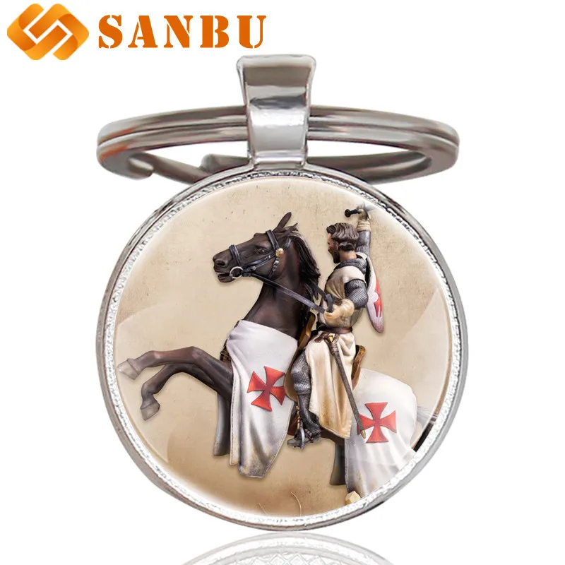 Silver-5 Винтажная инфидель нация горд враг ислам Рыцарь тамплиер стеклянная подвеска брелок классические мужские женские Брелки - Цвет: Silver-5