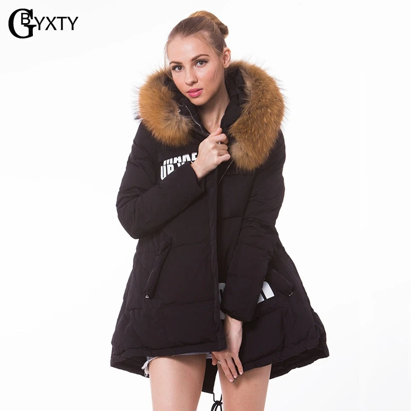 GBYXTY doudoune femme 2018 женский зимний пуховик и пальто воротник из меха енота с буквенным