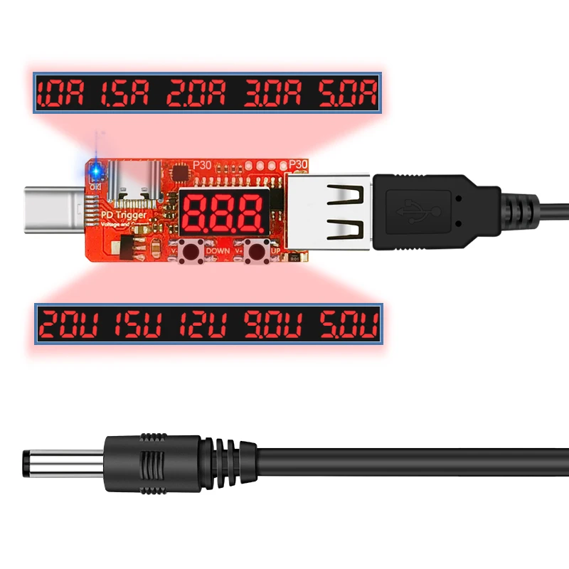 HiDANCE Type-c PD2/3,0 к DC 5,5*2,5 мм DC5525 триггер кабель QC4 зарядное устройство ноутбука 15/20 в или 9 В/12 В отображение тока и напряжения - изображение