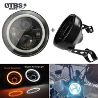 OTBS 7 дюймов аксессуары для мотоциклов фары 7 дюймов светодиодные фары Корпус кронштейн для Harley Chopper Кафе Racer Bobber curiers - Цвет: 45W Halo light Black