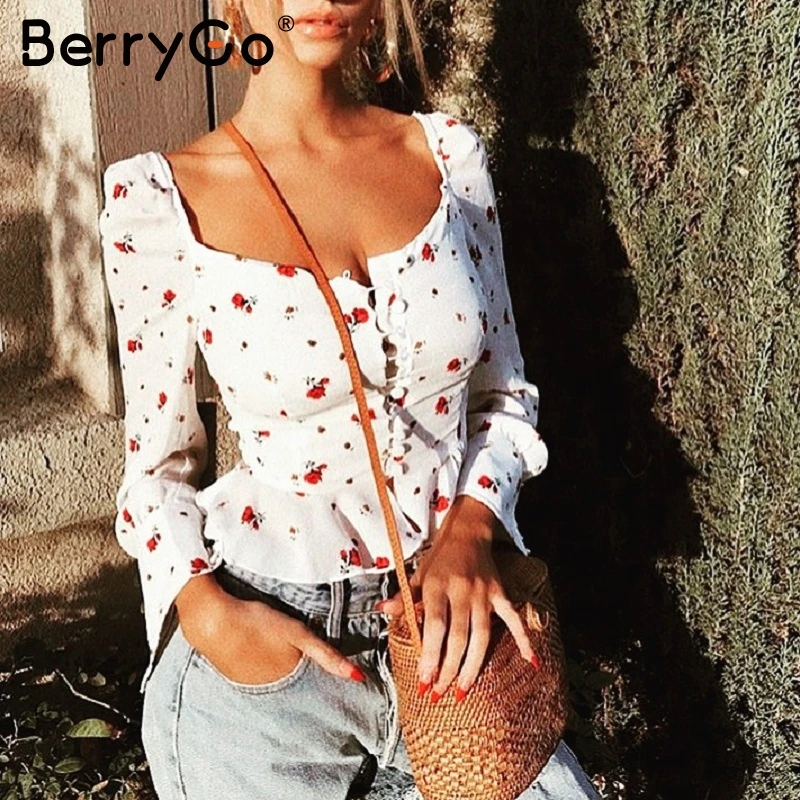 BerryGo Винтажные белые женские блузки с вышивкой цветочный принт шифоновая женская