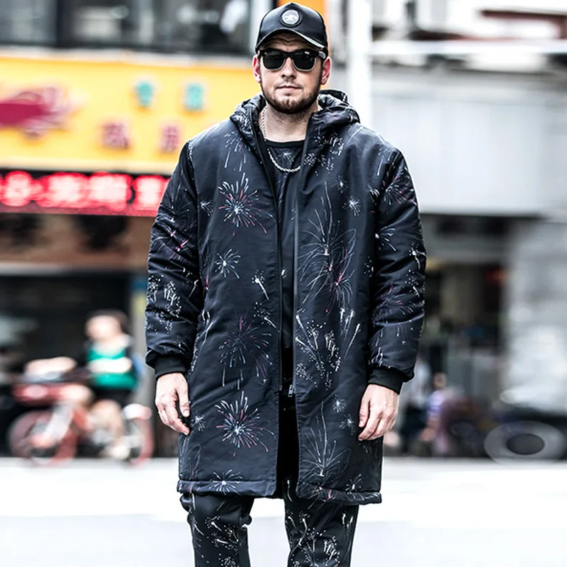 

2019 Large size Men's Winter Cotton Suit Male Loose Warm Waterproof Long Section Hooded Park Warm Black jacket More Size L-7XL